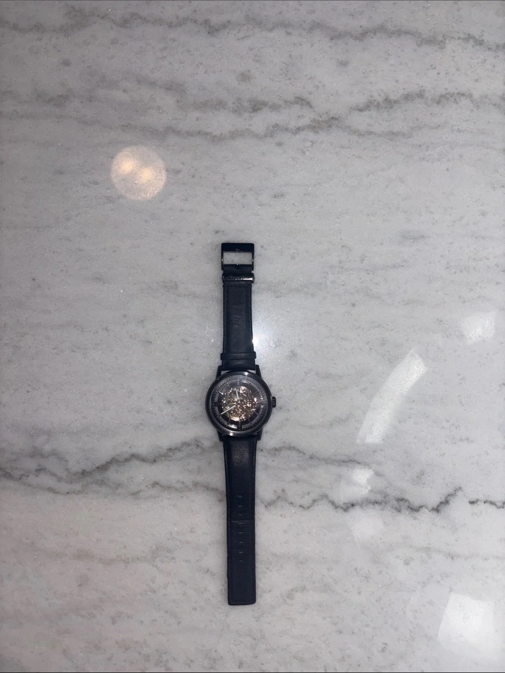 Kenneth Cole Black Skeleton Dial Leather Strap Watch KC1632